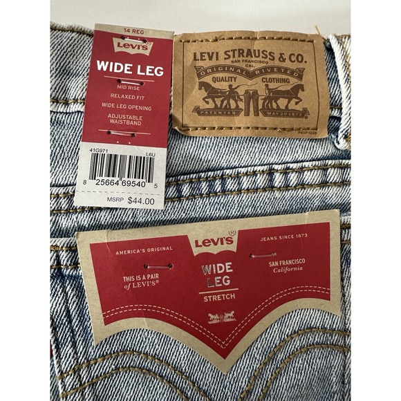 New Levi's Wide Leg Denim Jeans Girls Size 14 Blue Denim Classic Distressed - Picture 4 of 8